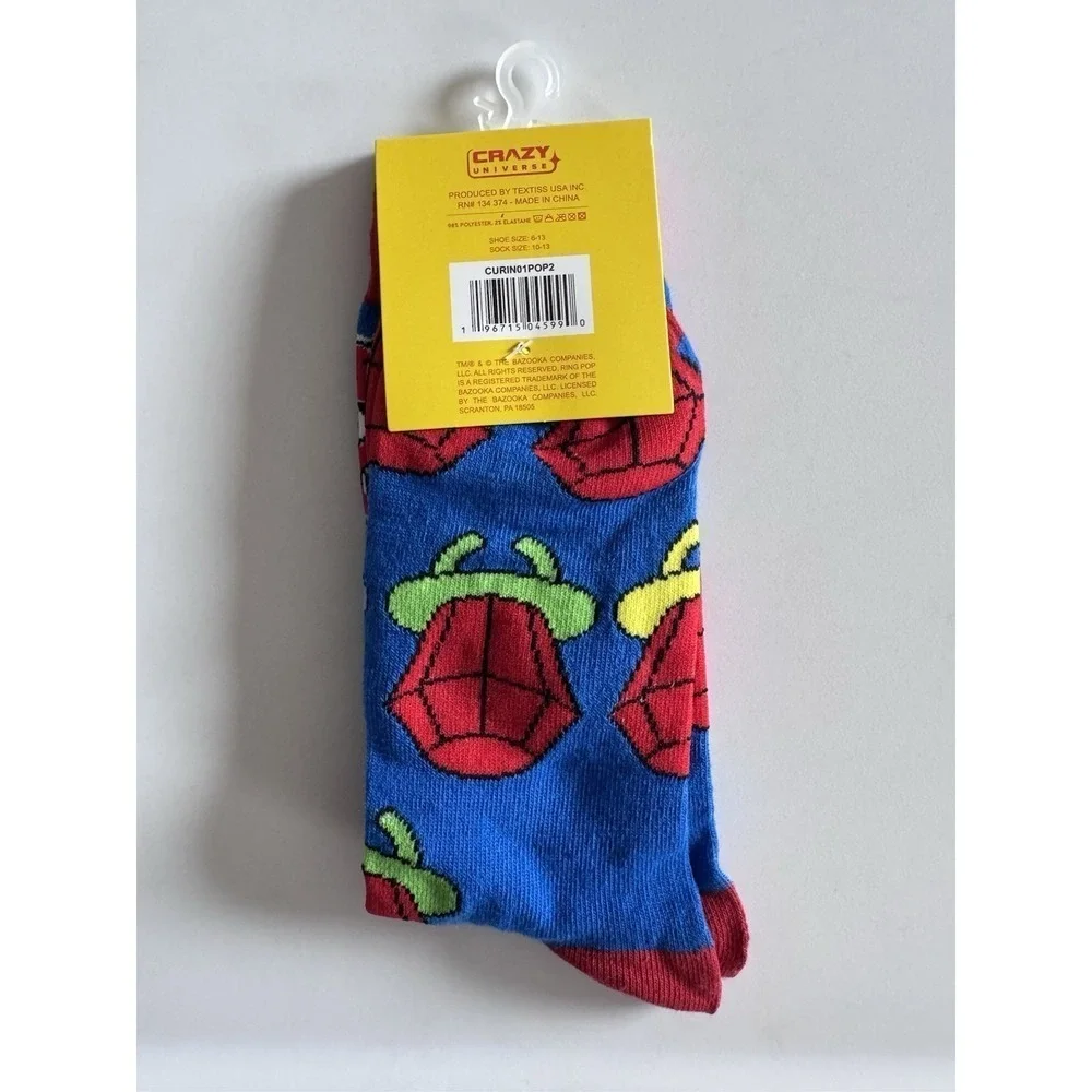 Ring Pop Adult Size 6-13 Blue Red Candy Fun Graphic Novelty Crew Socks 1 Pack